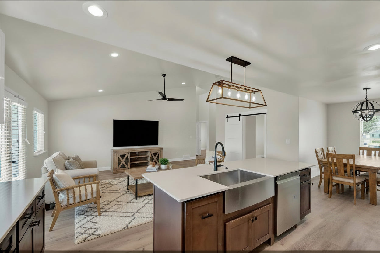 a kitchen with a sink and a window